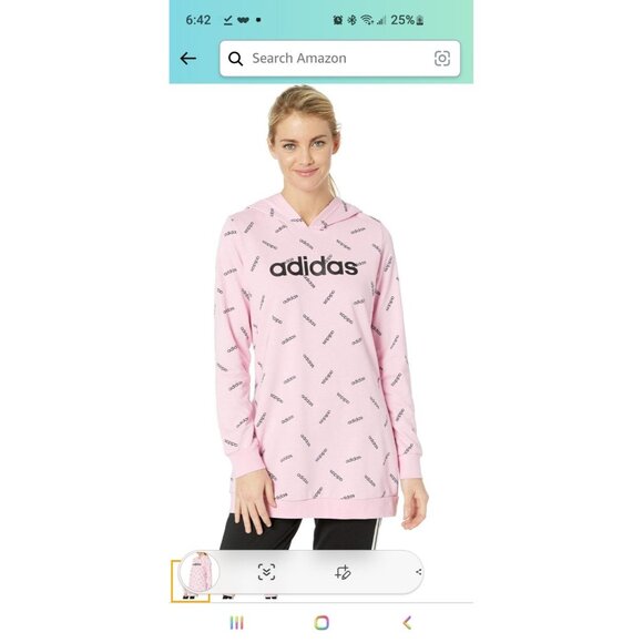 Adidas Graphic Logo Print Hoodie French Terry Tunic Hoodie Pink Black Sz XS - Picture 4 of 12